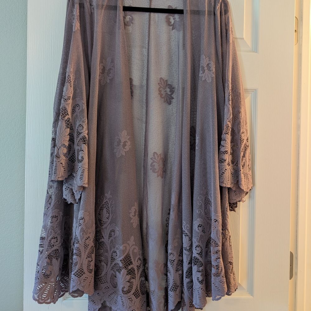 Me & U Lavender Lace Boho Sheer Cardigan